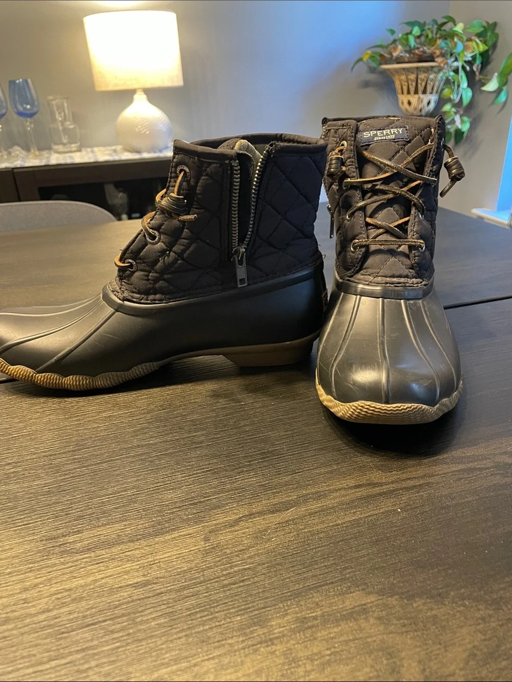 Sperry Saltwater Quilted Black and Tan Waterproof Ankle Duck Boots
